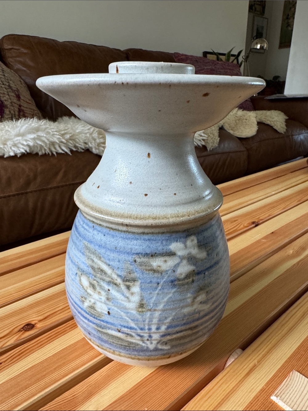 Handcrafted Blue and White Ceramic candle holder